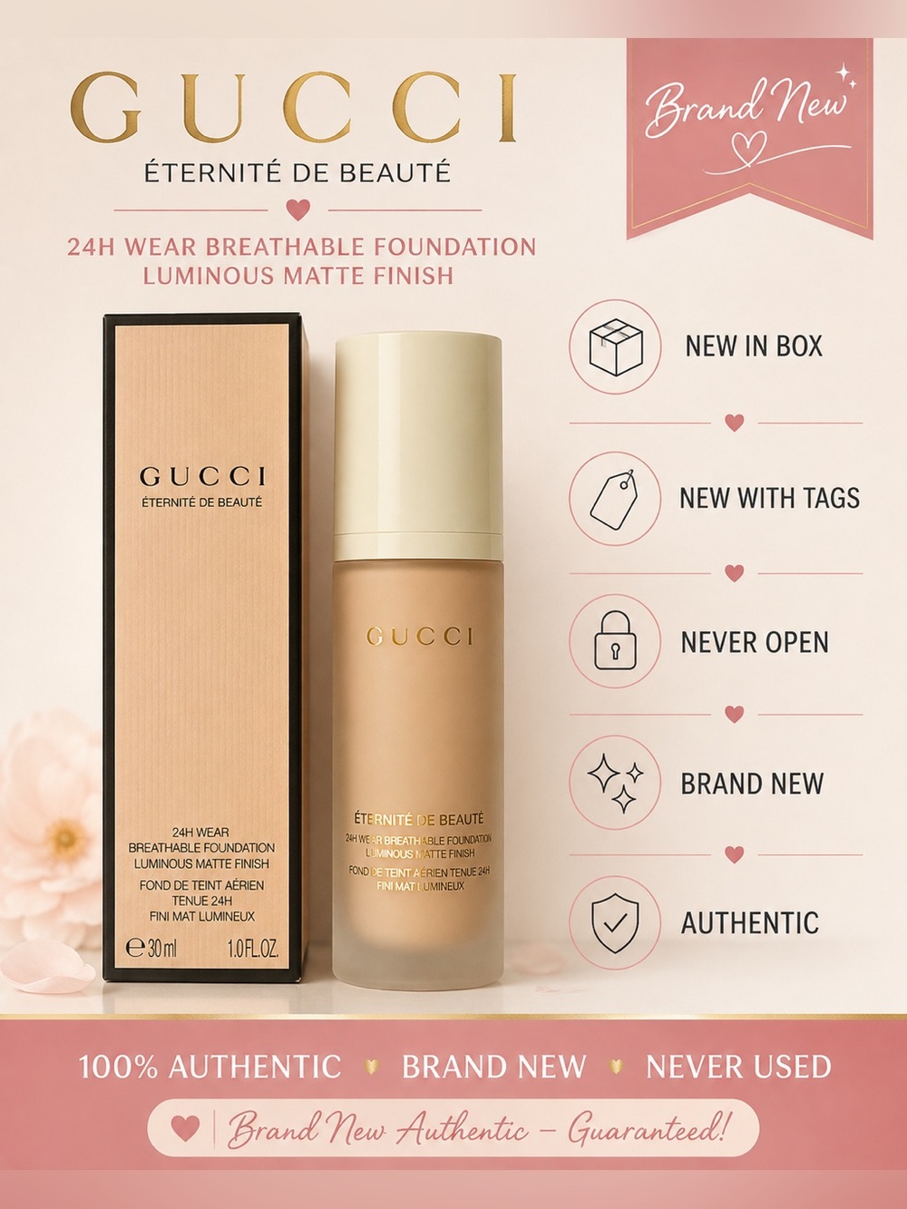 Gucci Éternité De Beauté Luminous Matte Foundation - Nude Beige |BEST OFFER|